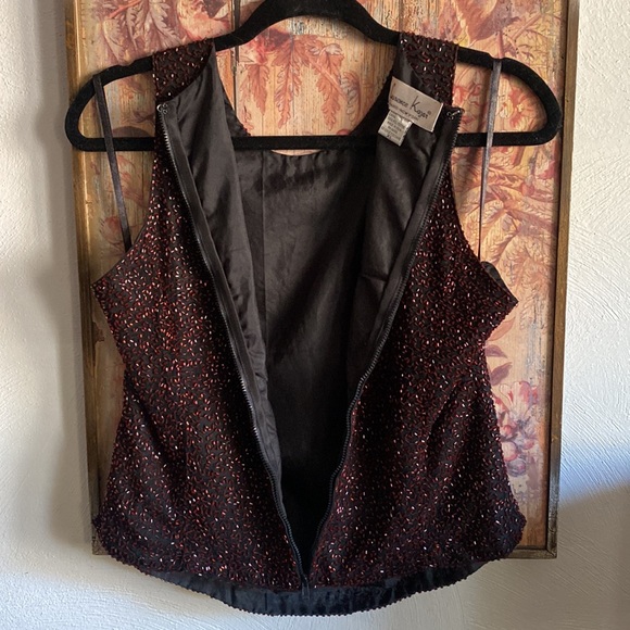 VINTAGE LAURENCE KAZAR DESIGNER SILK BEADED HIGH NECK TOP SLEEVELESS BLOUSE XL - Picture 13 of 15